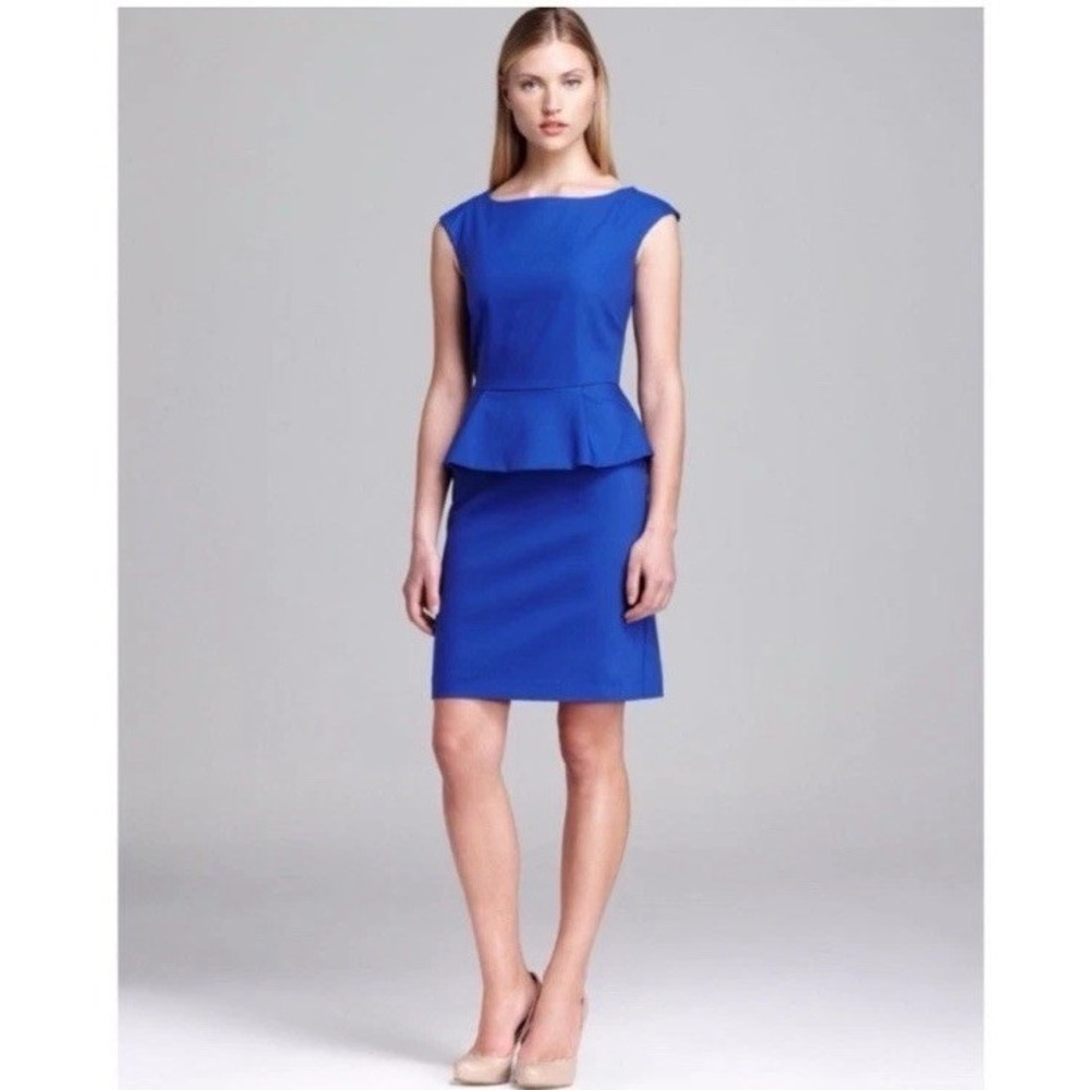 French Connection Blue Peplum Sheath Dress Cobalt Cap‎ Sleeve 4
